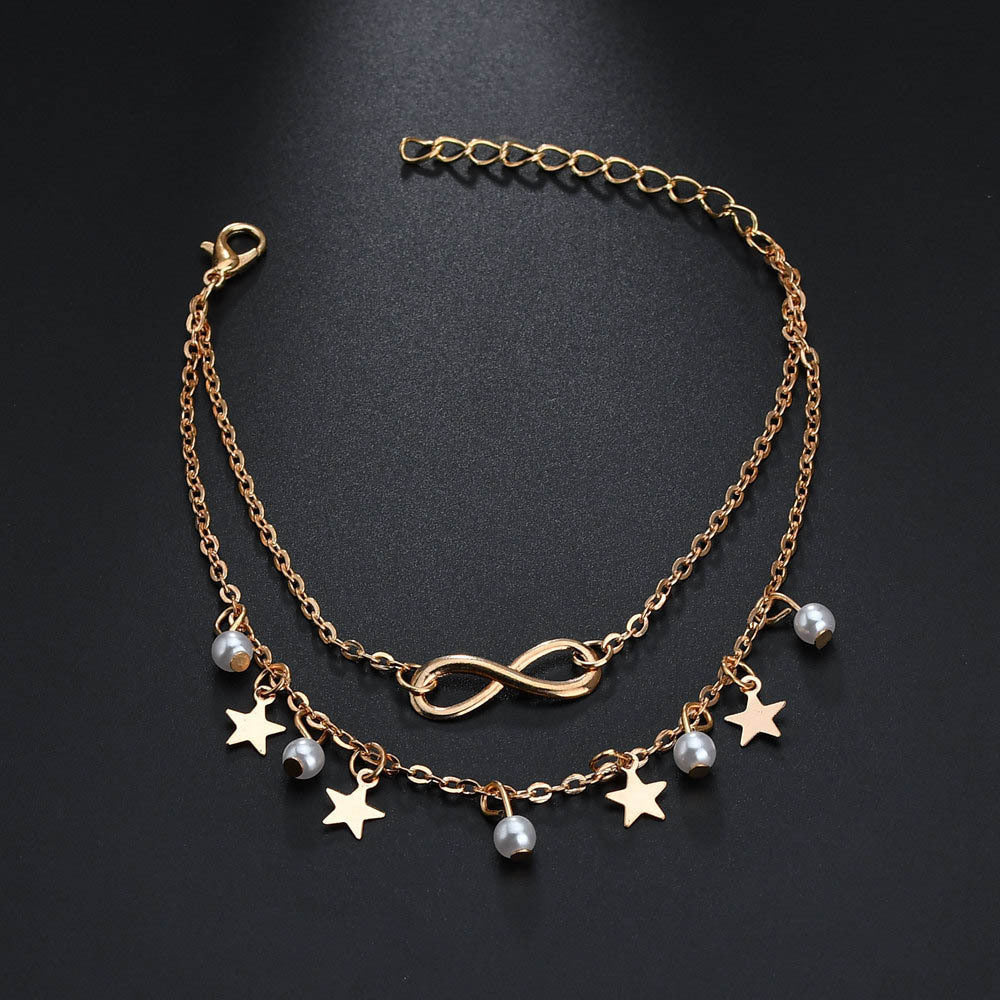 Five-pointed star pearl 8 word anklet (Available)