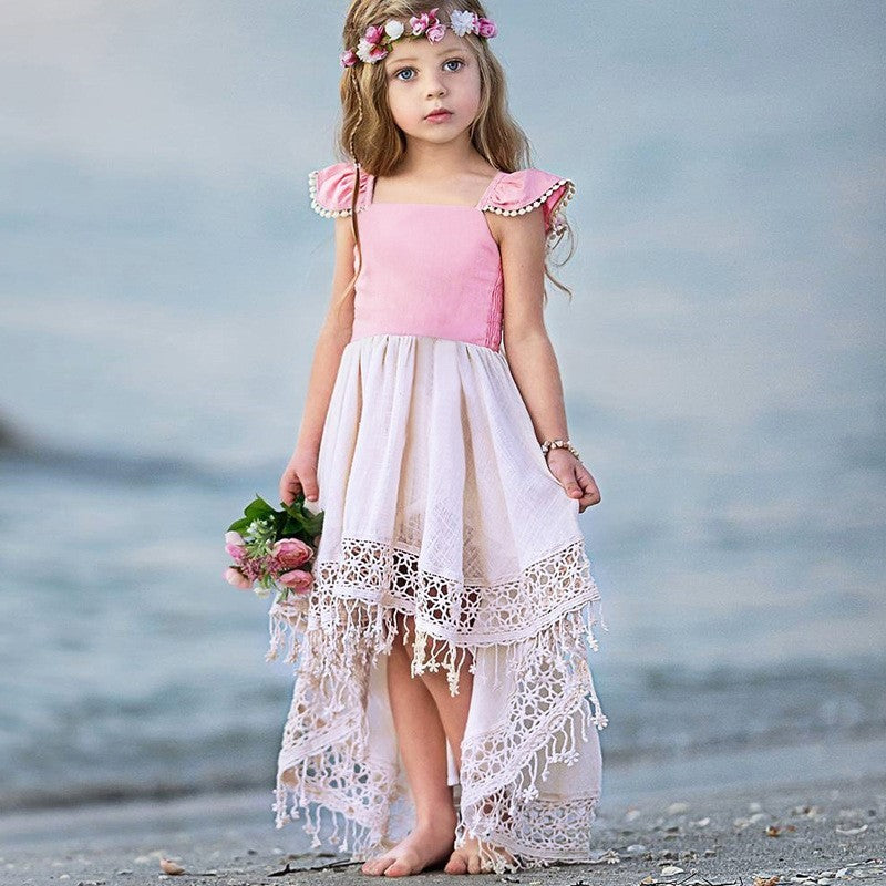 small fly sleeve child dress female irregular Fan Lou