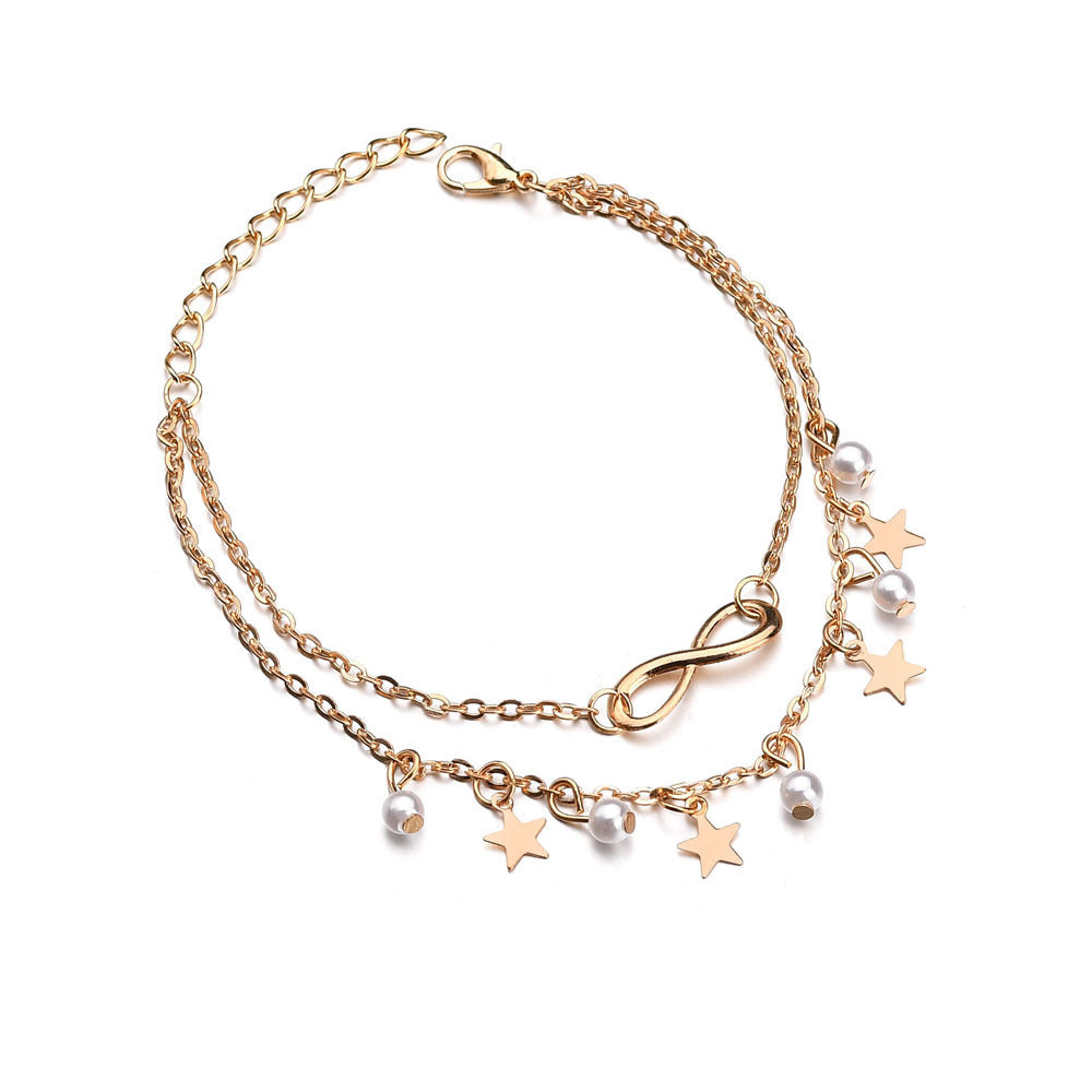 Five-pointed star pearl 8 word anklet (Available)