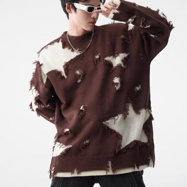 Loose Hem Irregular Hole Sweater Men