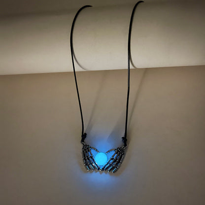 Fashion Halloween Skull Palm Heart Pendant Luminous Necklace For Women Glowing Jewelry Rope Chain Choker Party Statement Gift  (Available)