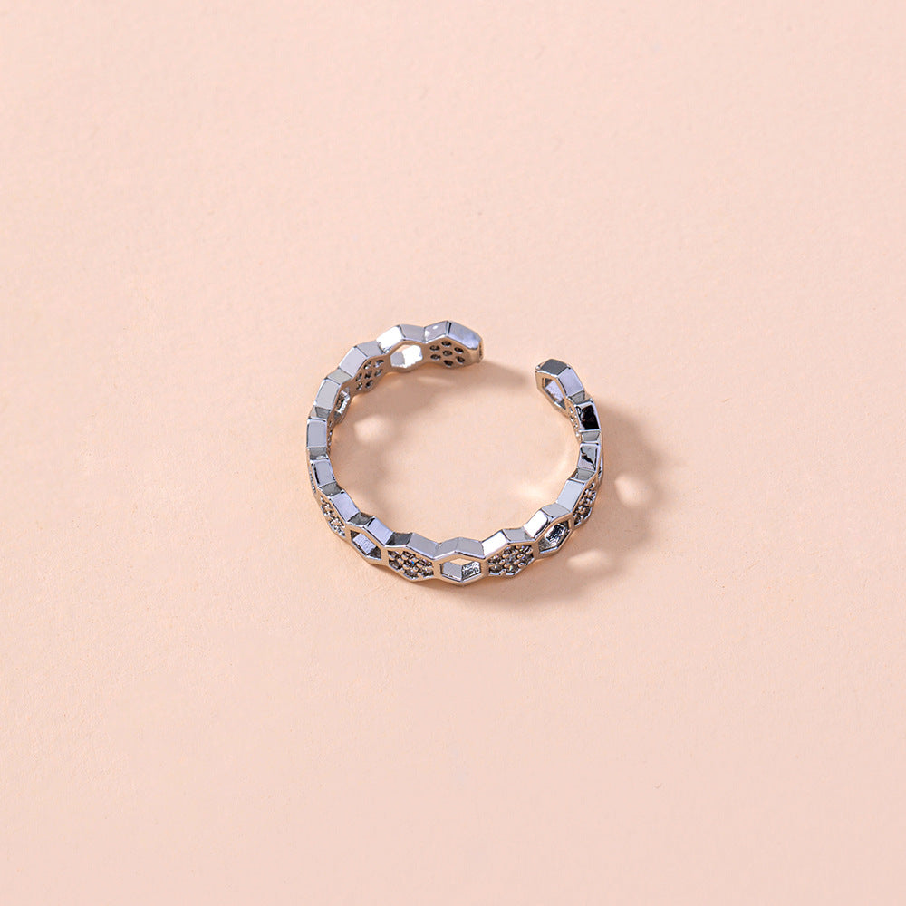 European and American cross-border rings Fashion personality opening adjustable micro-inlaid zircon honeycomb ring jewelry ring accessories