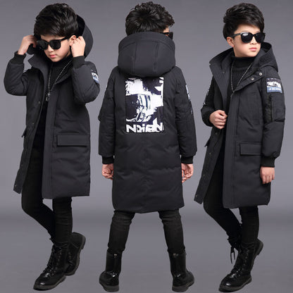 Boys Cotton-padded Clothes New Winter Clothes Medium And Large Children's Mid-length Cotton-padded Clothes Children's Cotton Wadded Jacket Winter Thickness Korean Coat