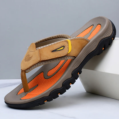 Large Dock Layer Cowhide Men's Flip-flops (Available)