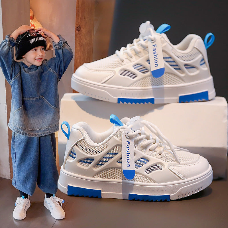 Fashion Children's Breathable Mesh Shoes Medium And Large Children's Sneakers Boys White Shoes