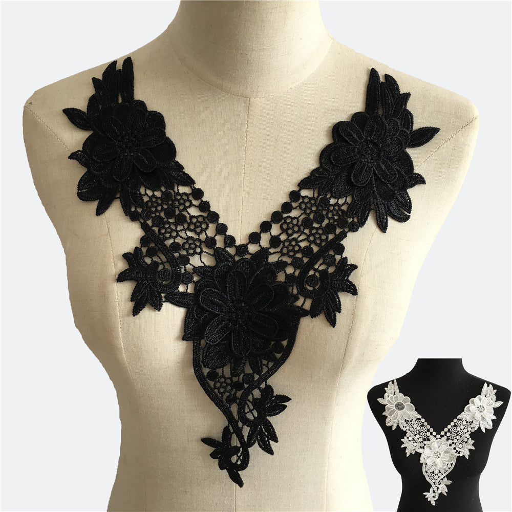 Black Embroidery Collar Venise Sequin Floral Embroidered Applique Lace Neckline Garment Accessories