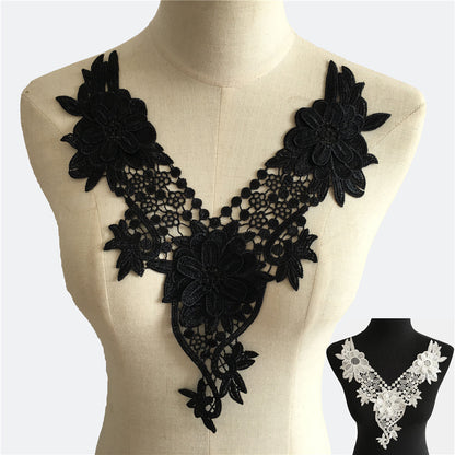 Black Embroidery Collar Venise Sequin Floral Embroidered Applique Lace Neckline Garment Accessories