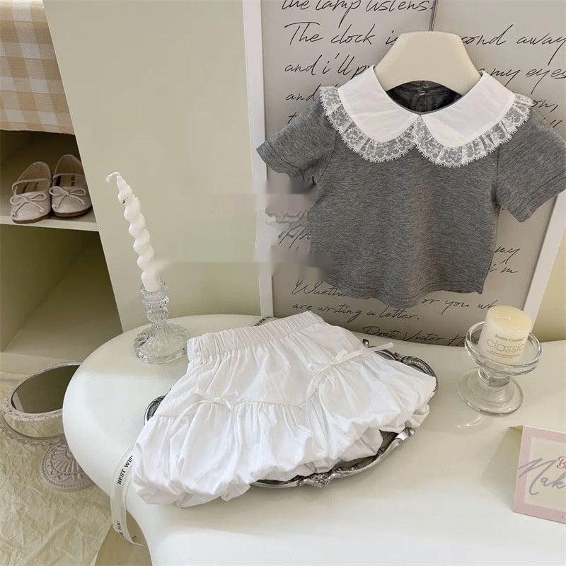Children's Bow Knitted Vest Top Bud Skirt Two-piece Set (Available)