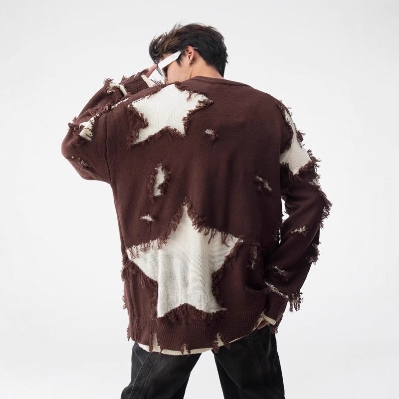 Loose Hem Irregular Hole Sweater Men