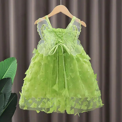 Fairy butterfly wings dress Bangladesh green sling princess party dress for baby girls