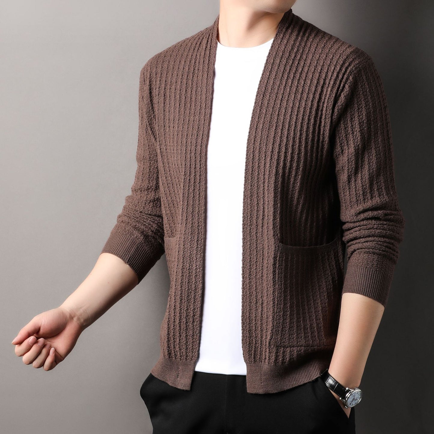 Lapel Drum Wave Men's Casual Solid Color Simple Top