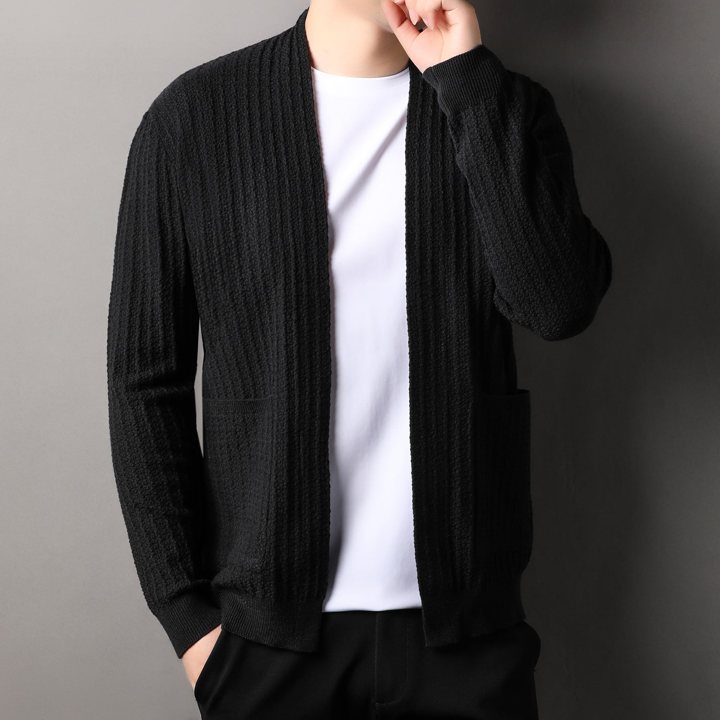 Lapel Drum Wave Men's Casual Solid Color Simple Top