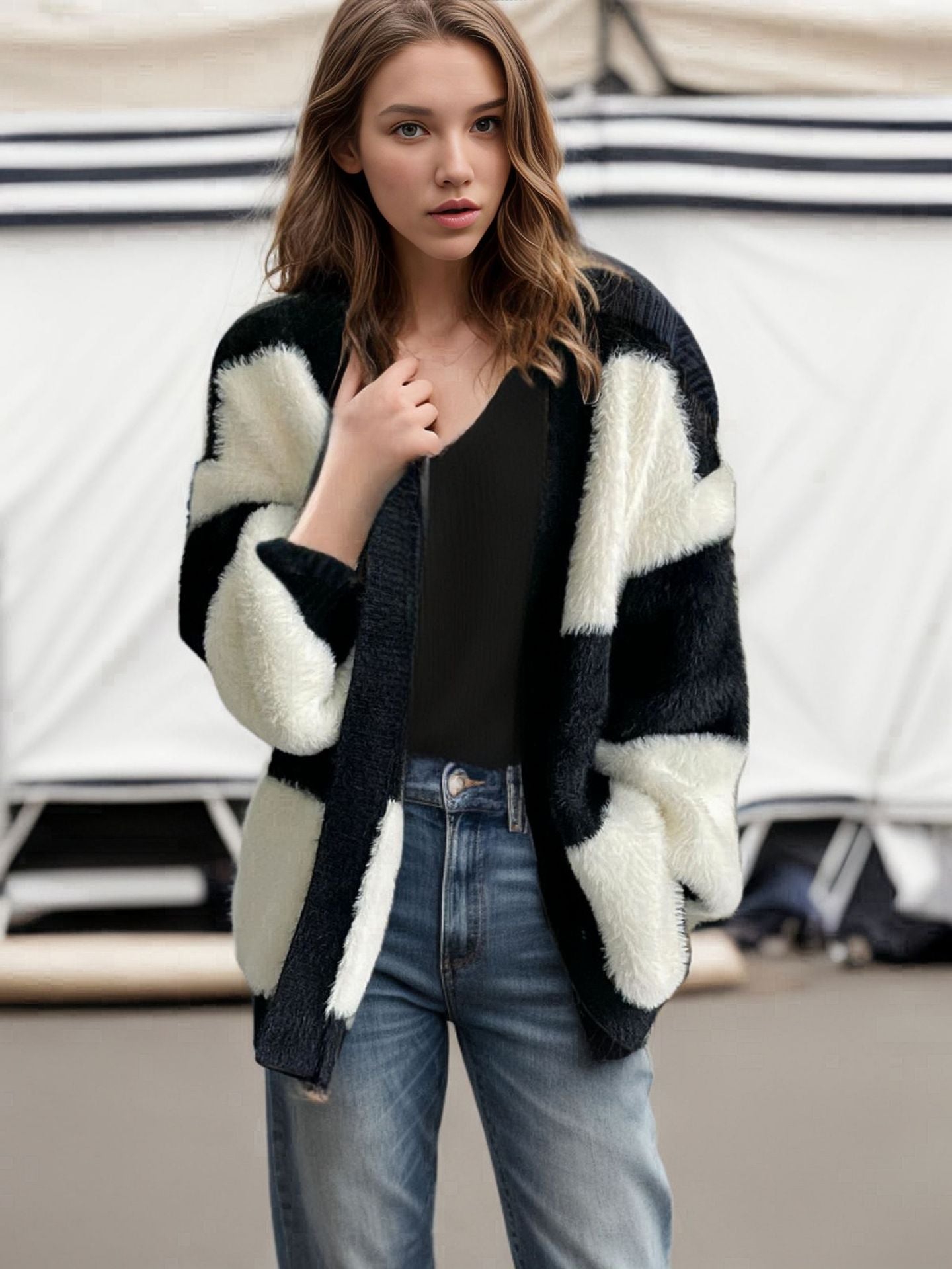Loose V-neck Knitted Cardigan Women