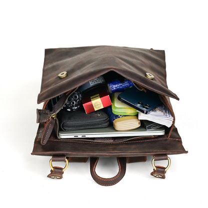 Crazy Horse Leather Men's Vintage Backpack Large Capacity