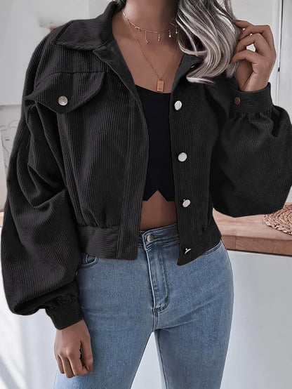 Lantern Sleeve Corduroy Casual Short Jacket