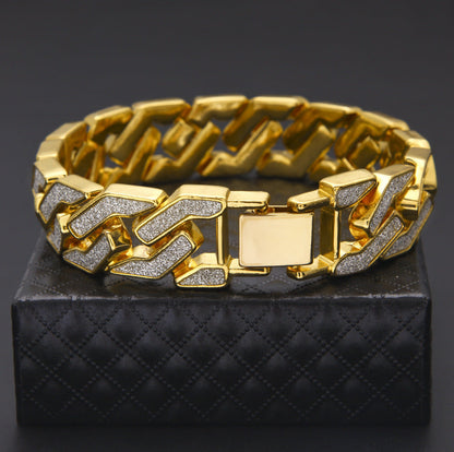 Luxury Hip-hop style Geometric Stars Sparkling Gitter Pink Men's Bracelet