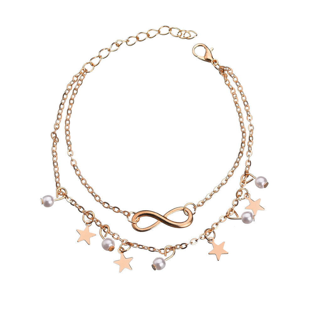 Five-pointed star pearl 8 word anklet (Available)