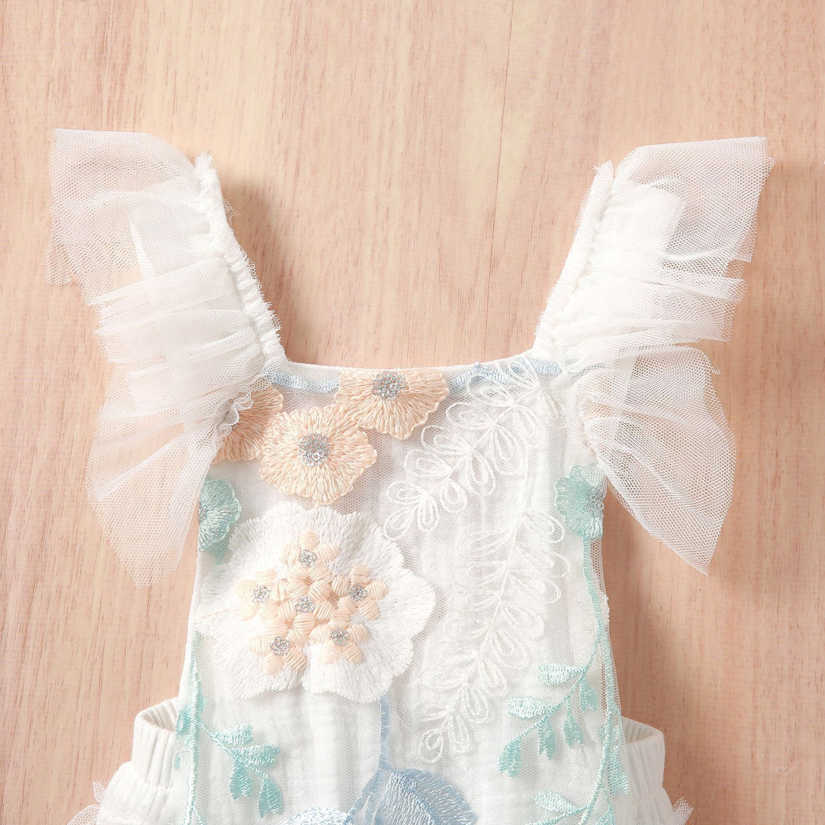 Baby Girl Romper Lace Sleeve Embroidered  Back Tulle Jumpsuit (Available)