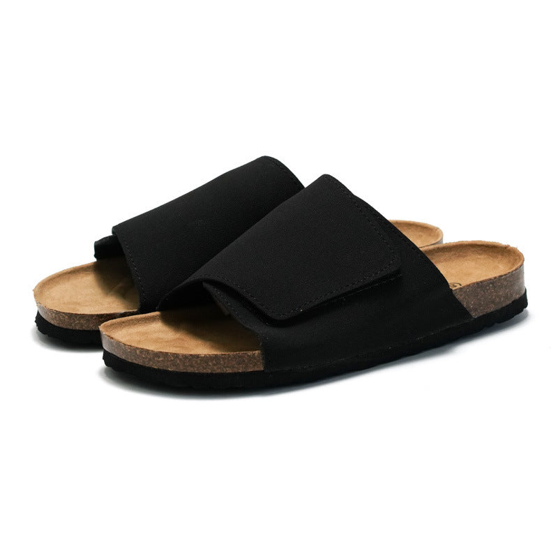 Cork Slippers Male Leather Version Platform Slippers Retro Slip-on Lazy Shoes (Available)