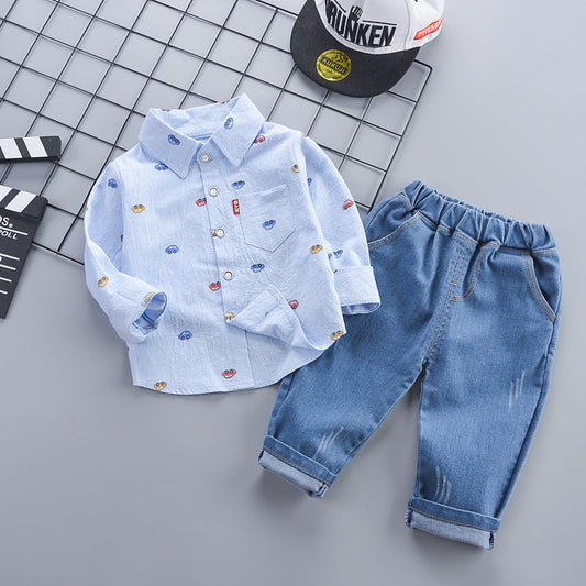 Children's Clothing Autumn Korean Style Autumn Clothing Casual Shirt Two-piece Boy Suit  (Available)