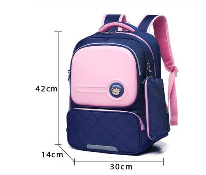 Girls Orthopedic School Backpack with ergonomic back support, waterproof nylon material, reflective strips, and large storage for school essentials