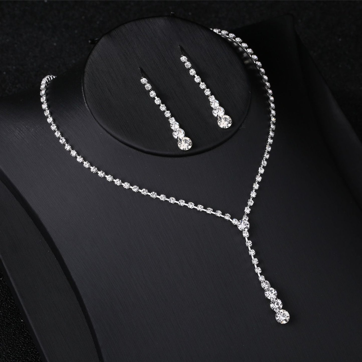 Silver Water Drop Necklace Earrings Two-piece Set Combination  (Available)