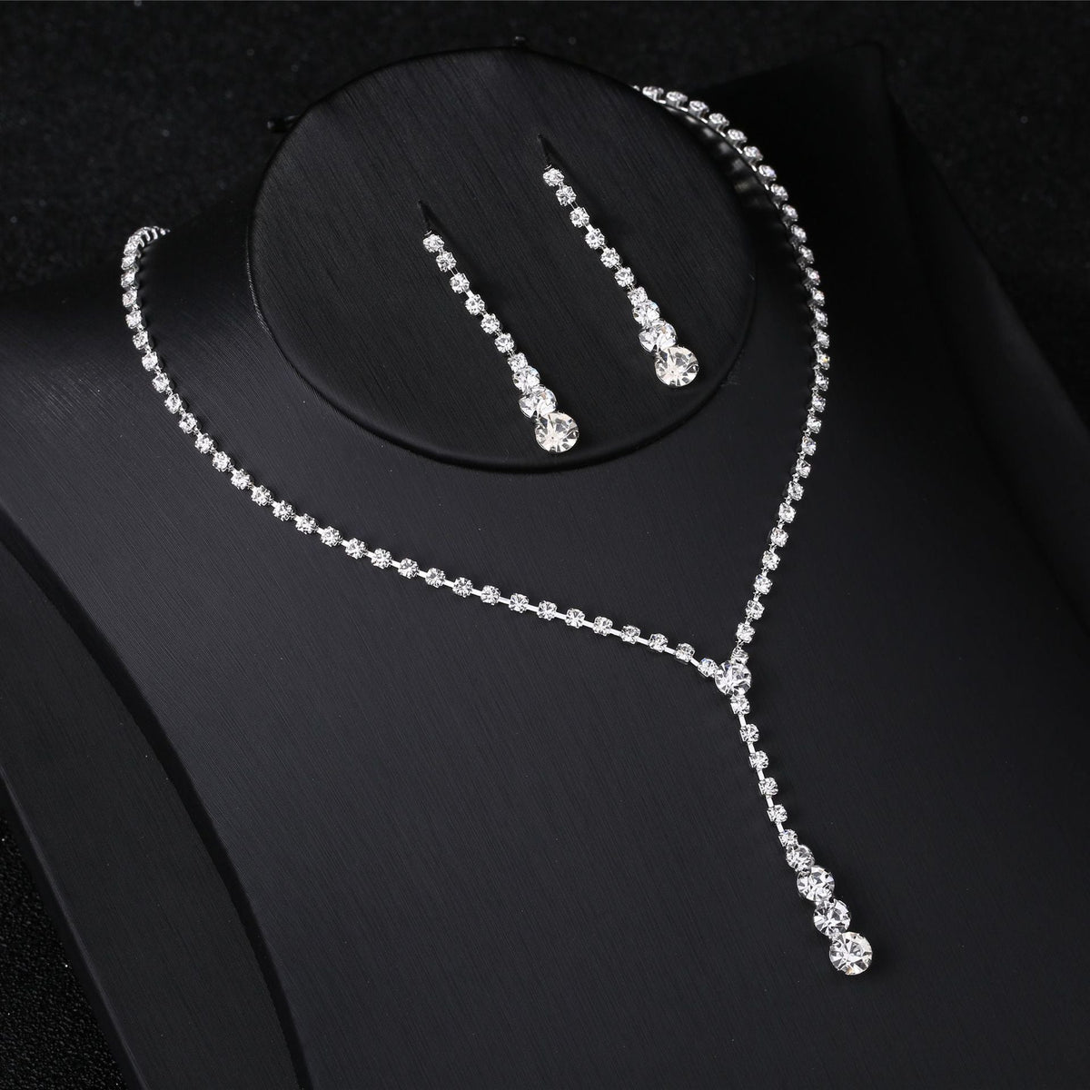 Silver Water Drop Necklace Earrings Two-piece Set Combination  (Available)