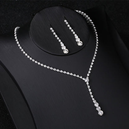 Silver Water Drop Necklace Earrings Two-piece Set Combination  (Available)
