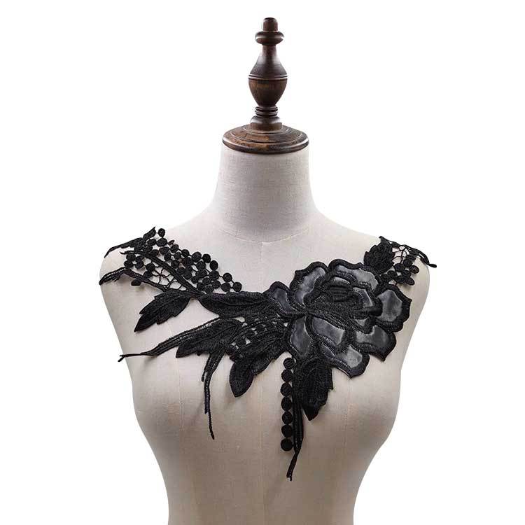 Black Embroidery Collar Venise Sequin Floral Embroidered Applique Lace Neckline Garment Accessories