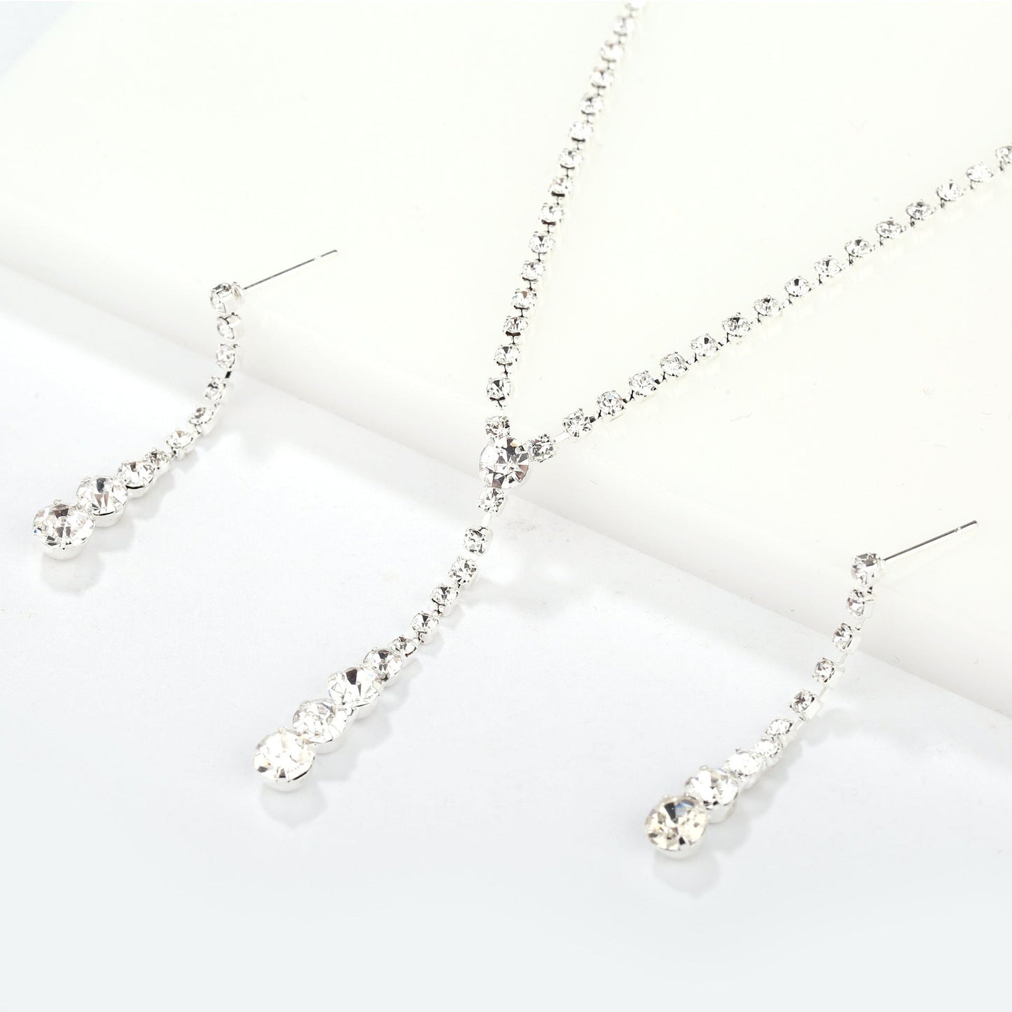 Silver Water Drop Necklace Earrings Two-piece Set Combination  (Available)