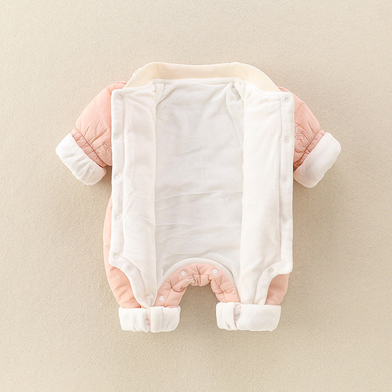 Girls' Baby Cute Jumpsuit Thickened Outer Wear Days Warm In Late Autumn