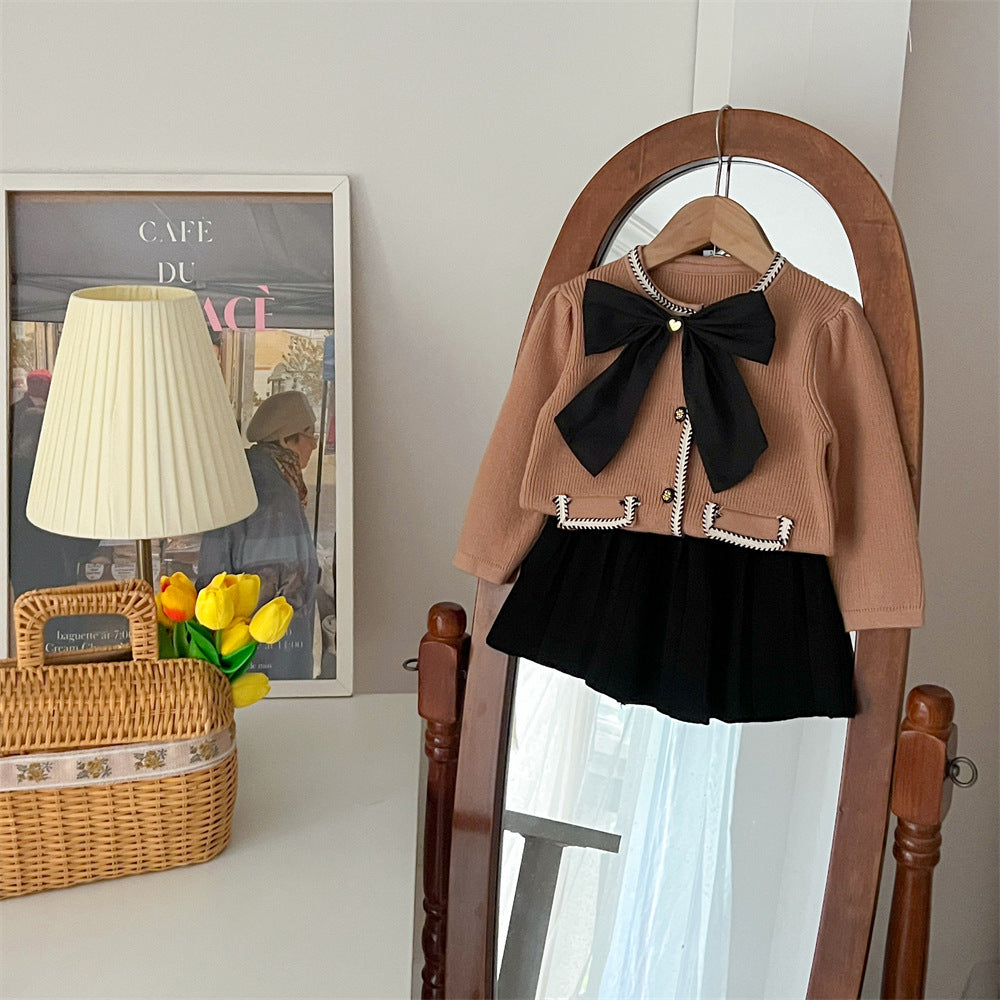 Autumn And Winter Bowknot Knitted Puff Sleeve Classic Style
