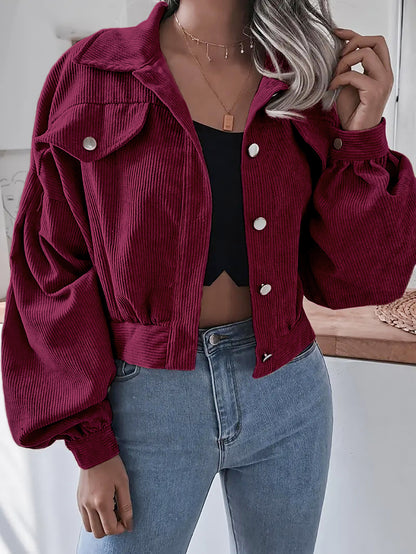 Lantern Sleeve Corduroy Casual Short Jacket