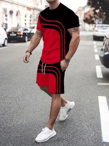 Summer Fashion Trend 3D Digital Printing Men's Short Sleeve Shorts Suit ( Available )