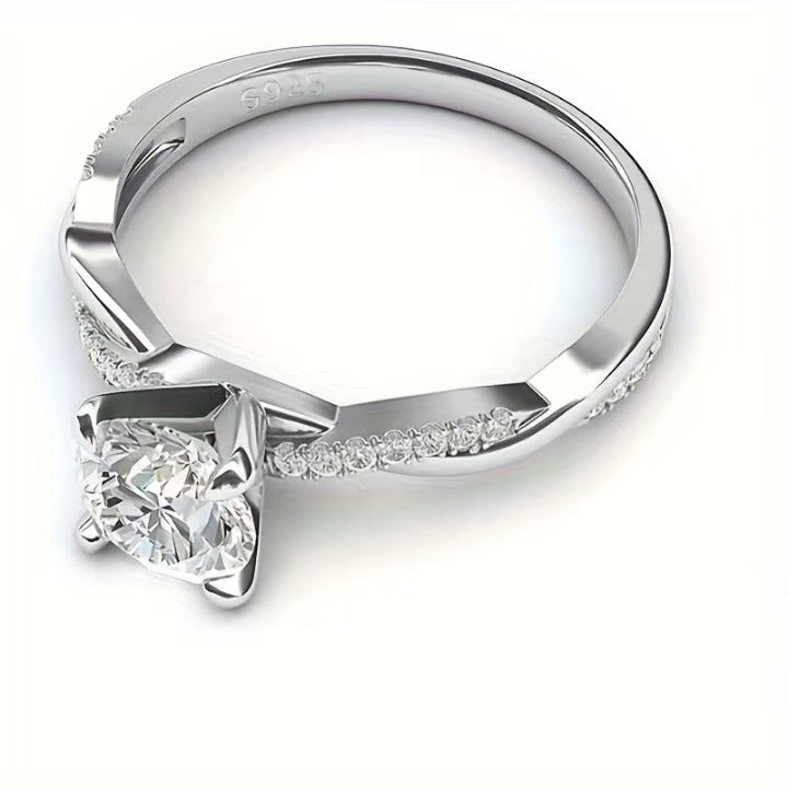 Silver Plated Moissanite Inspired Engagement Ring