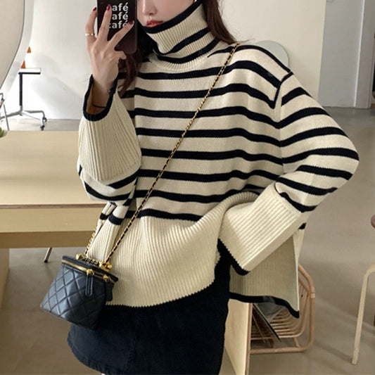 Striped Sweater Loose And Lazy Style Underwear Long Sleeved Top Women's Clothing