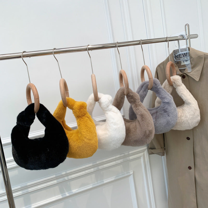 Hand-carrying Plush Tote Solid Color Single-shoulder Bag