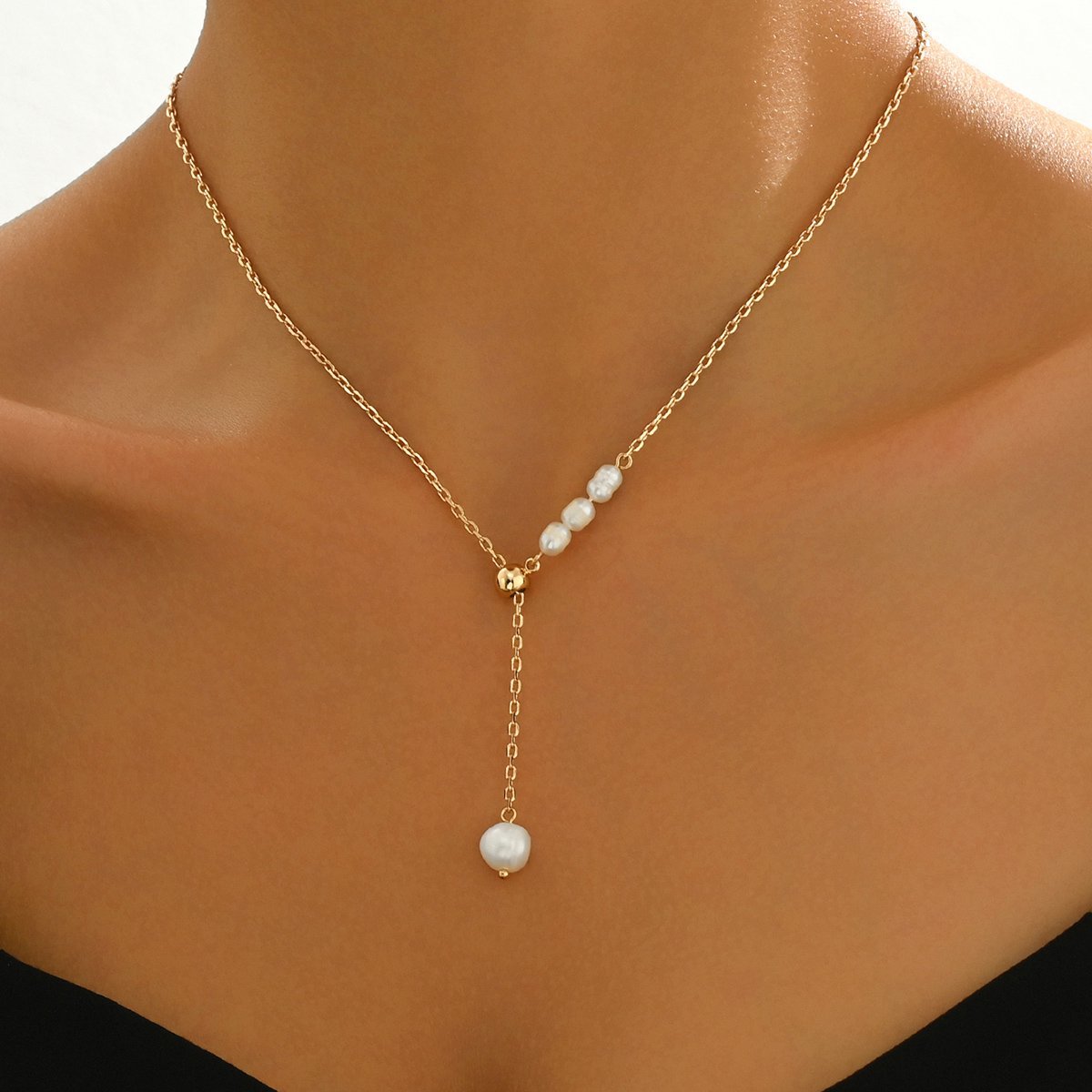 Elegant Gold-Tone Pearl Drop Necklace - Stylish  And Lightweight Jewelry For Young Women (Available)