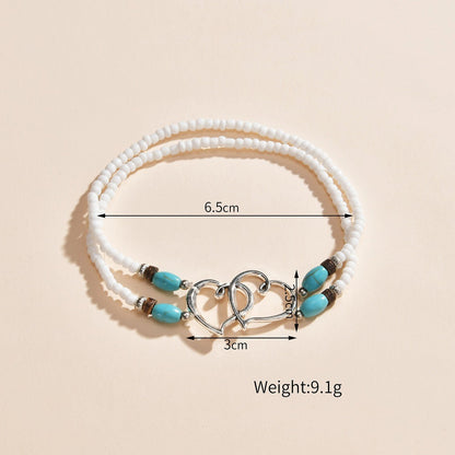 Alloy Double Heart Rice Bead Turquoise Double-layer Elastic Ankle Chain  (Available)