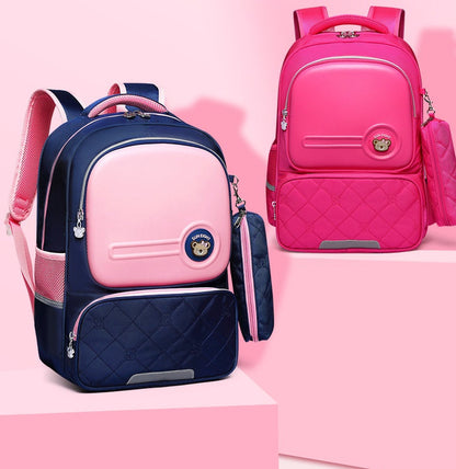 Girls Orthopedic School Backpack with ergonomic back support, waterproof nylon material, reflective strips, and large storage for school essentials
