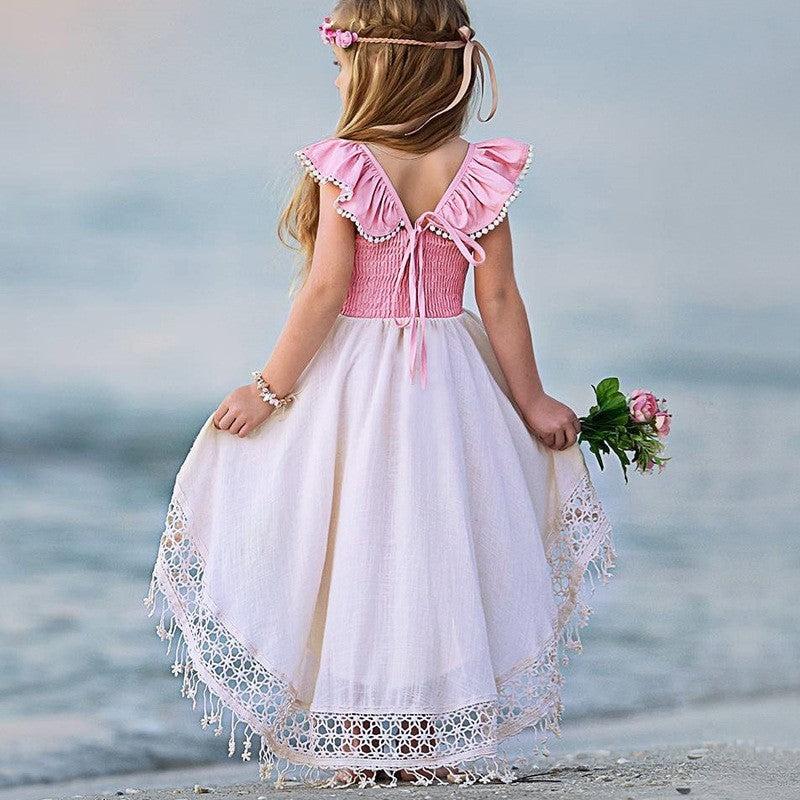 small fly sleeve child dress female irregular Fan Lou