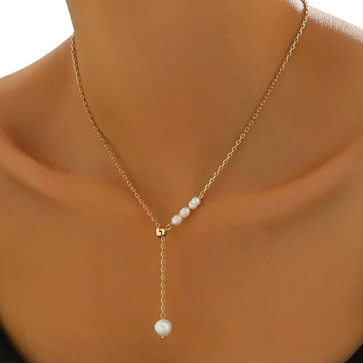 Elegant Gold-Tone Pearl Drop Necklace - Stylish  And Lightweight Jewelry For Young Women (Available)