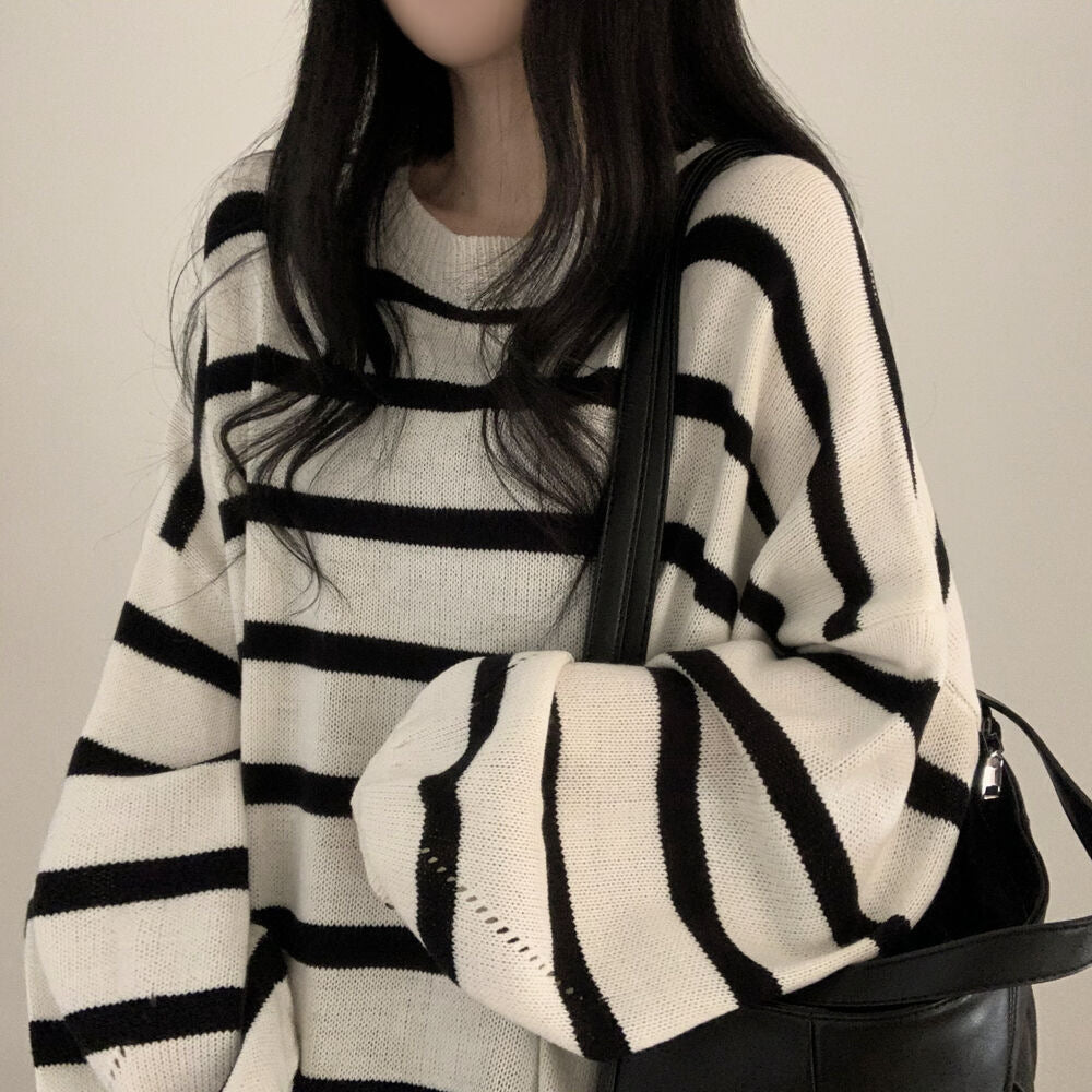 Sweater Idle Style Loose Striped Pullover Long Sleeve Sweater
