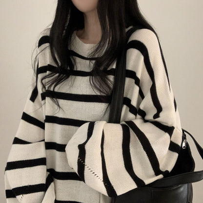 Sweater Idle Style Loose Striped Pullover Long Sleeve Sweater