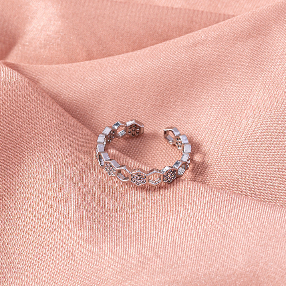 European and American cross-border rings Fashion personality opening adjustable micro-inlaid zircon honeycomb ring jewelry ring accessories