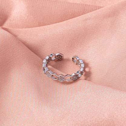 European and American cross-border rings Fashion personality opening adjustable micro-inlaid zircon honeycomb ring jewelry ring accessories