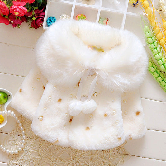 New Baby Girl Winter Coat Cloak Fur Collar Warm Thick Velvet Children's Clothes Kids