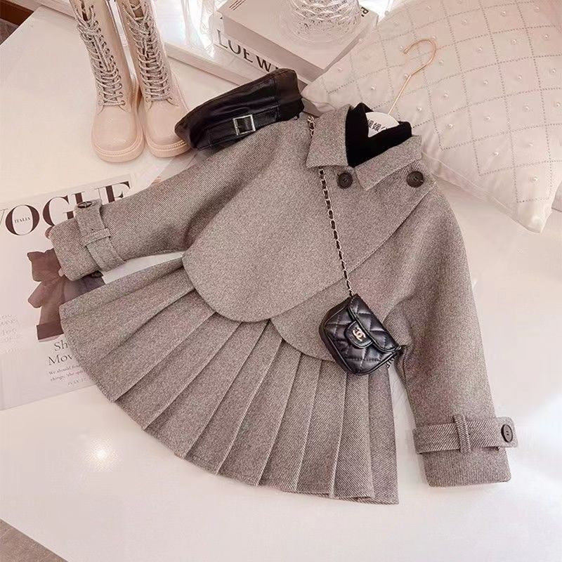 Girls' Pleated Short Skirt Two-piece Set