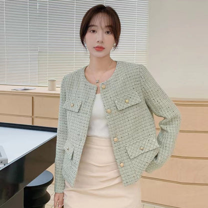Classic Style Women's Retro Design Green Slimming Temperament Short Coat