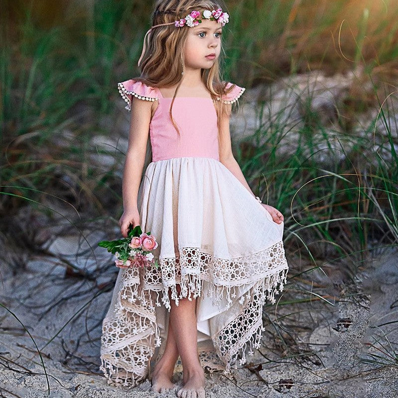 small fly sleeve child dress female irregular Fan Lou